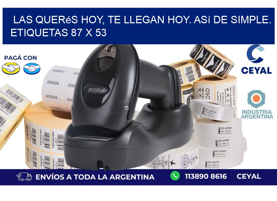 Las Querés Hoy, Te Llegan Hoy. Así de Simple. Etiquetas 87 x 53