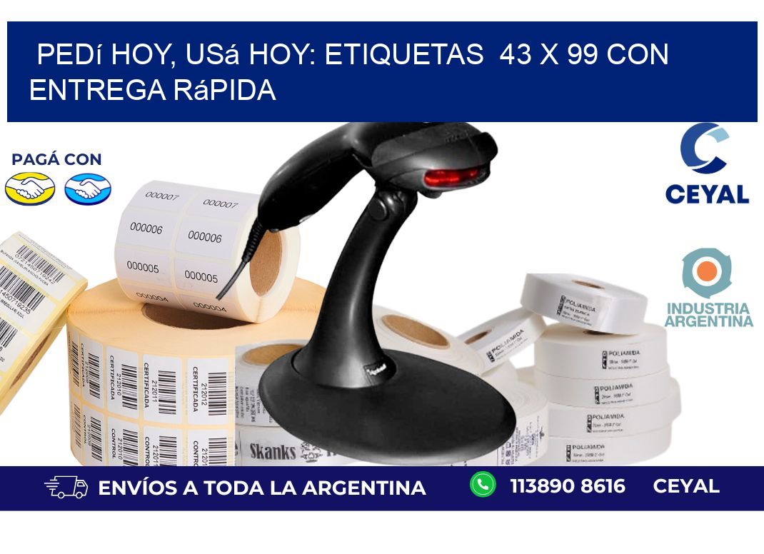 Pedí Hoy, Usá Hoy: Etiquetas  43 x 99 con Entrega Rápida