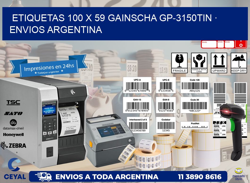 ETIQUETAS 100 x 59 GAINSCHA GP-3150TIN · ENVIOS ARGENTINA