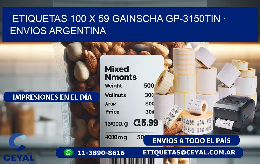 ETIQUETAS 100 x 59 GAINSCHA GP-3150TIN · ENVIOS ARGENTINA