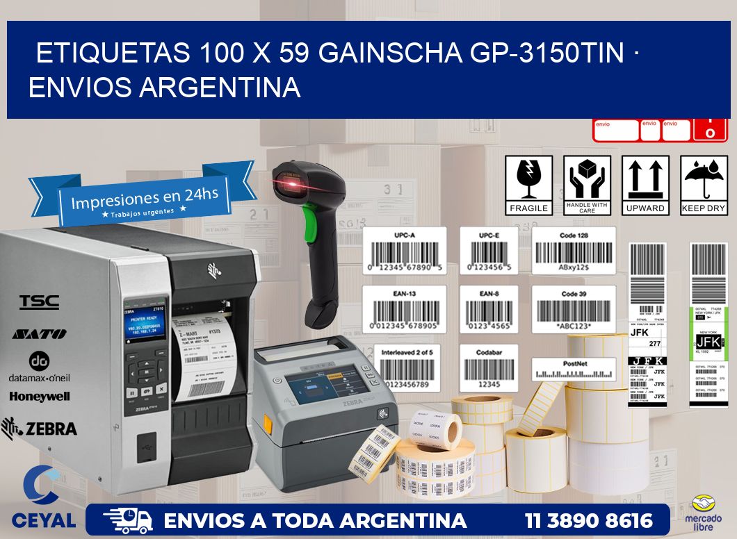 ETIQUETAS 100 x 59 GAINSCHA GP-3150TIN · ENVIOS ARGENTINA