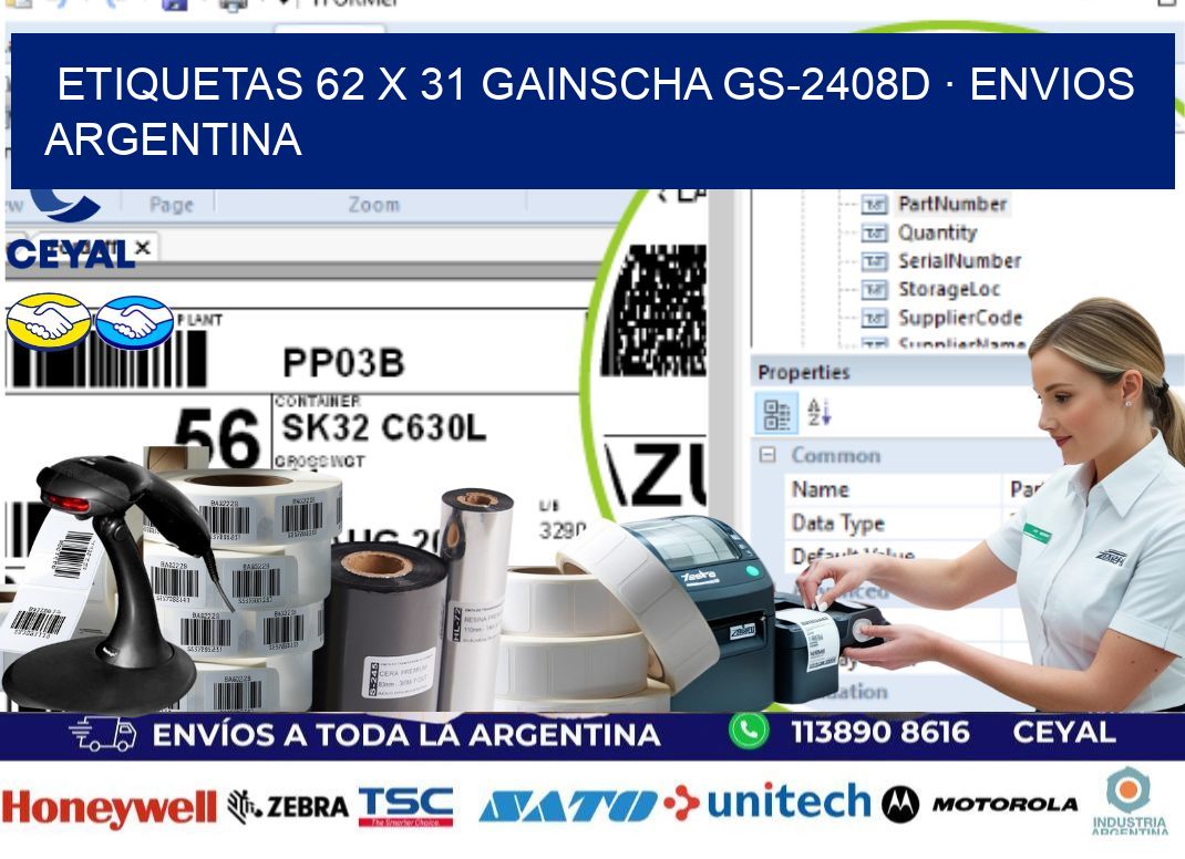 ETIQUETAS 62 x 31 GAINSCHA GS-2408D · ENVIOS ARGENTINA
