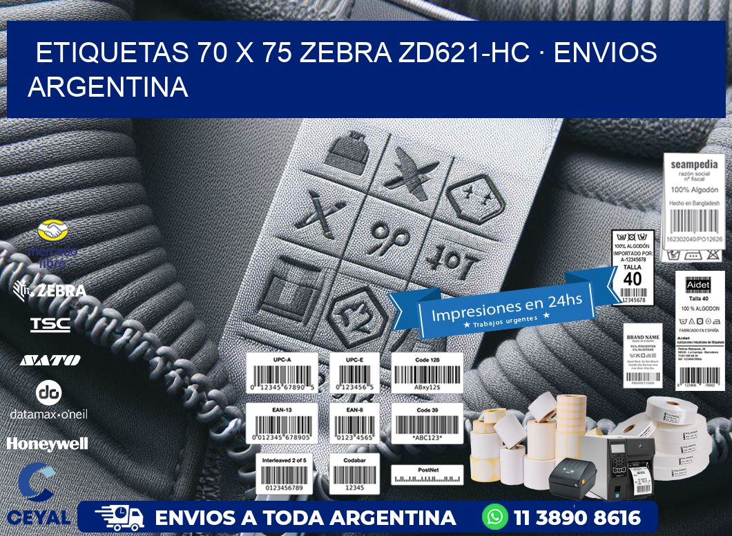 ETIQUETAS 70 x 75 ZEBRA ZD621-HC · ENVIOS ARGENTINA