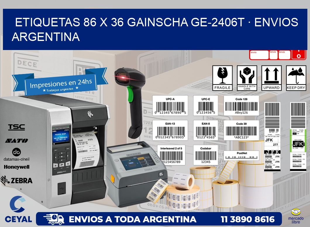 ETIQUETAS 86 x 36 GAINSCHA GE-2406T · ENVIOS ARGENTINA