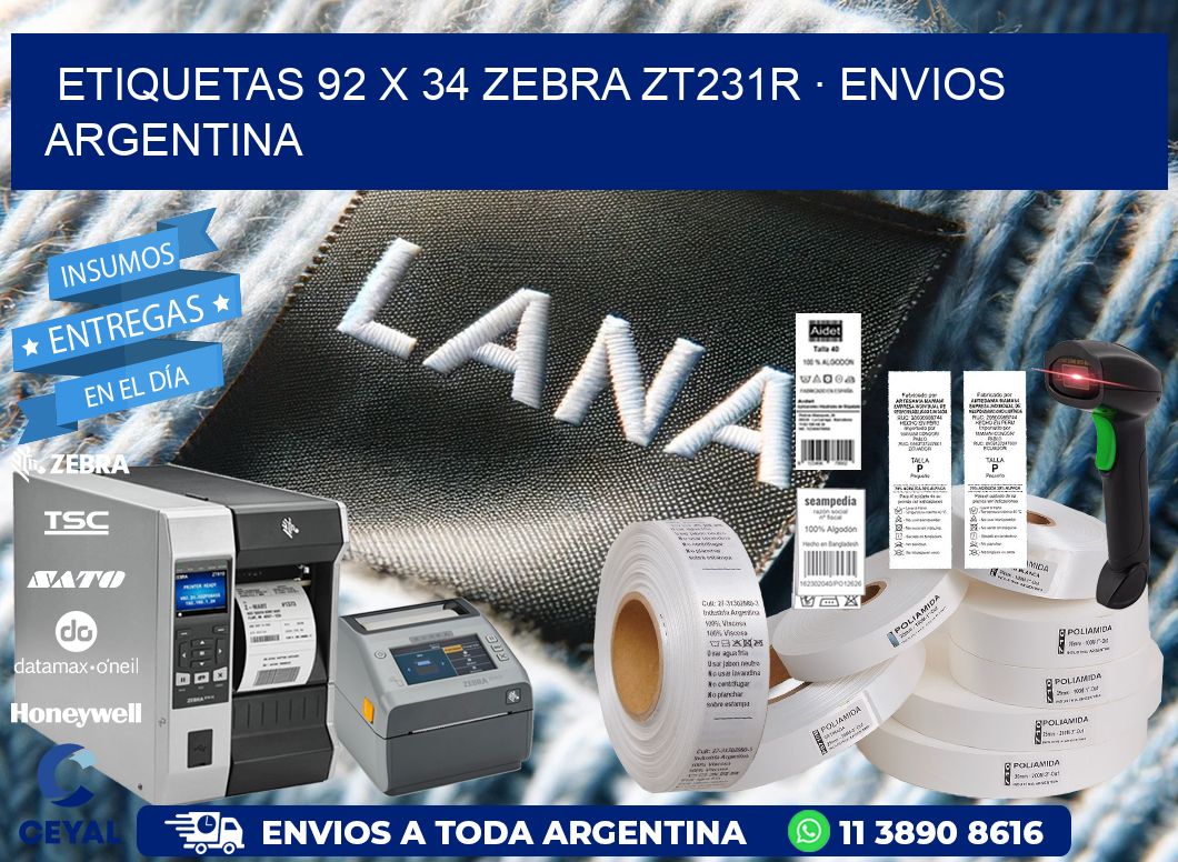 ETIQUETAS 92 x 34 ZEBRA ZT231R · ENVIOS ARGENTINA
