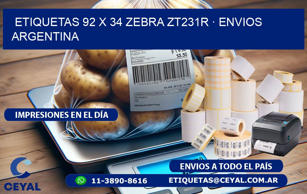 ETIQUETAS 92 x 34 ZEBRA ZT231R · ENVIOS ARGENTINA