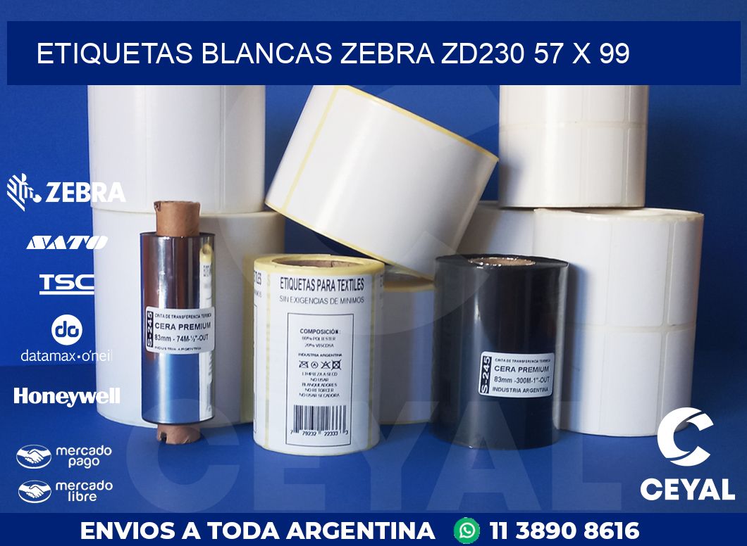 ETIQUETAS BLANCAS ZEBRA ZD230 57 x 99