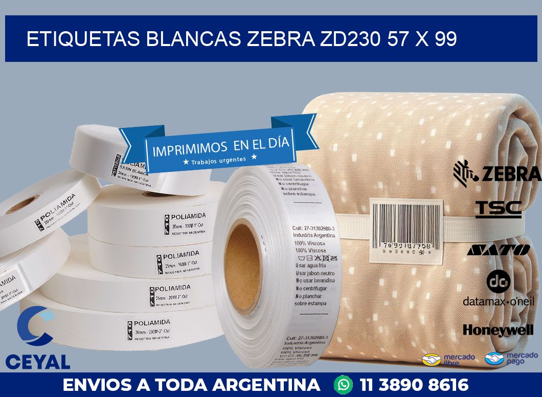 ETIQUETAS BLANCAS ZEBRA ZD230 57 x 99
