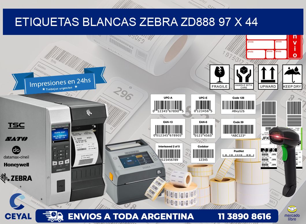 ETIQUETAS BLANCAS ZEBRA ZD888 97 x 44