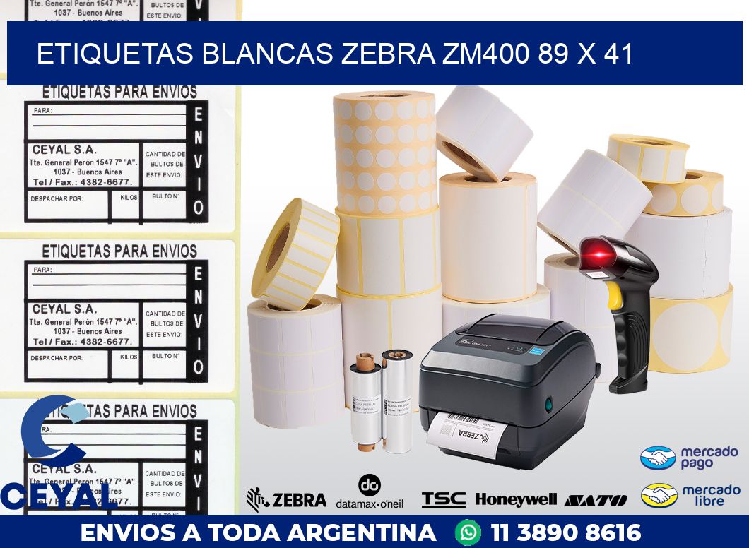 ETIQUETAS BLANCAS ZEBRA ZM400 89 x 41