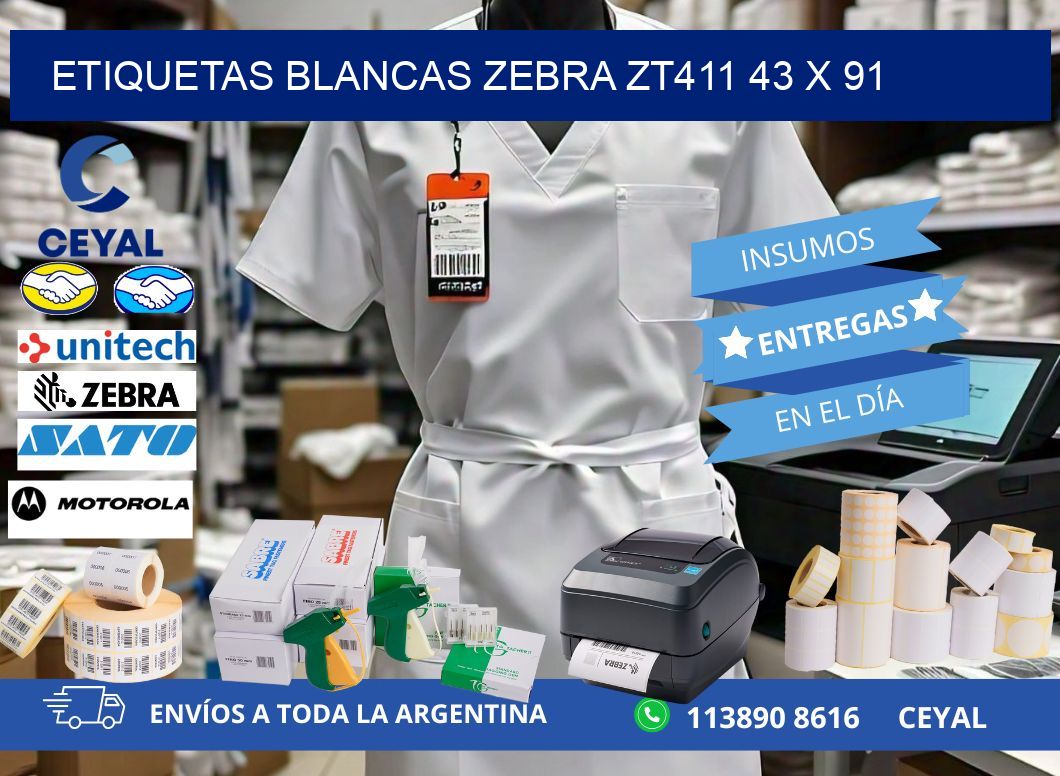 ETIQUETAS BLANCAS ZEBRA ZT411 43 x 91