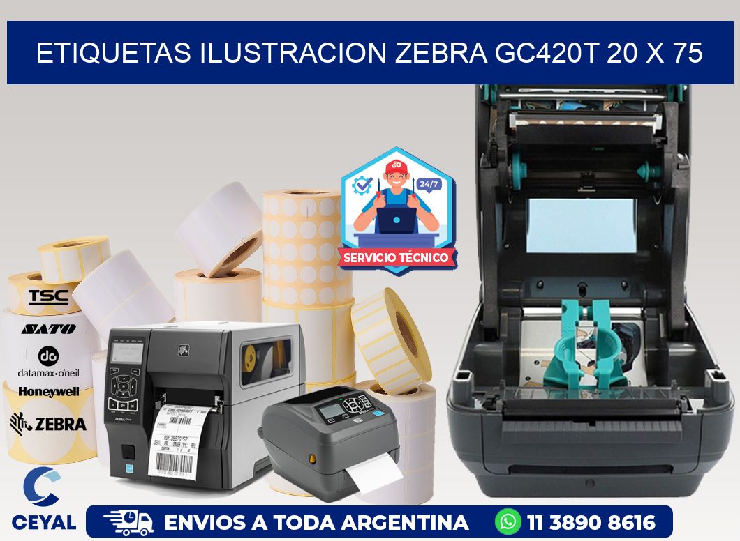 ETIQUETAS ILUSTRACION ZEBRA GC420T 20 x 75