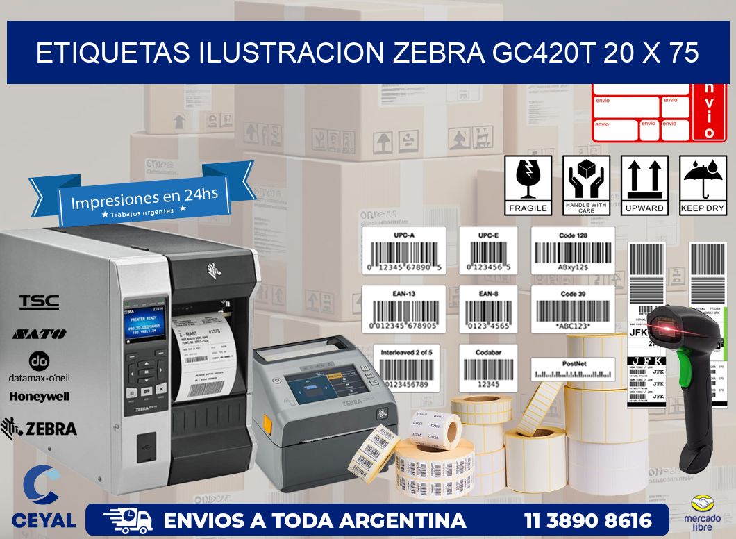 ETIQUETAS ILUSTRACION ZEBRA GC420T 20 x 75