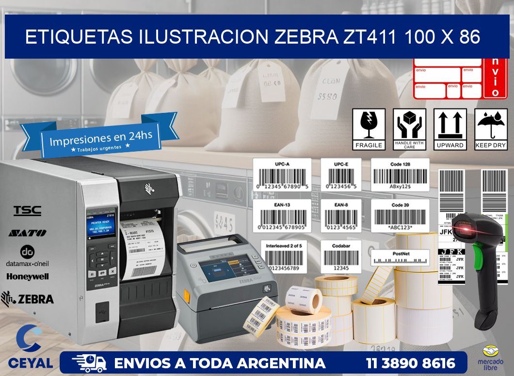 ETIQUETAS ILUSTRACION ZEBRA ZT411 100 x 86