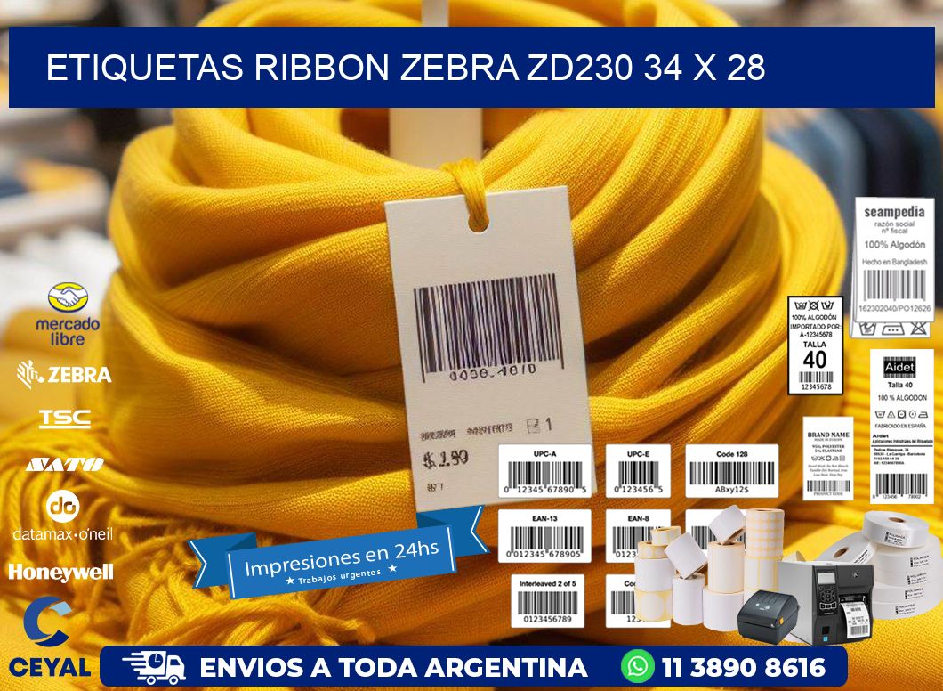 ETIQUETAS RIBBON Zebra ZD230 34 x 28
