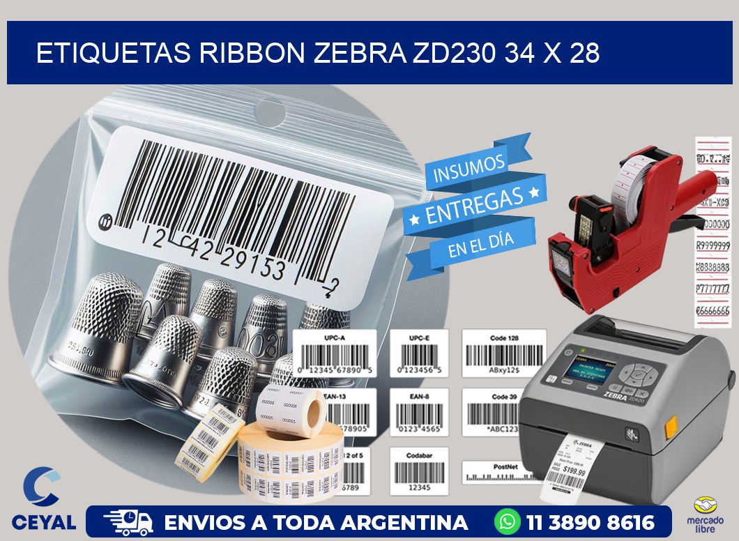 ETIQUETAS RIBBON Zebra ZD230 34 x 28