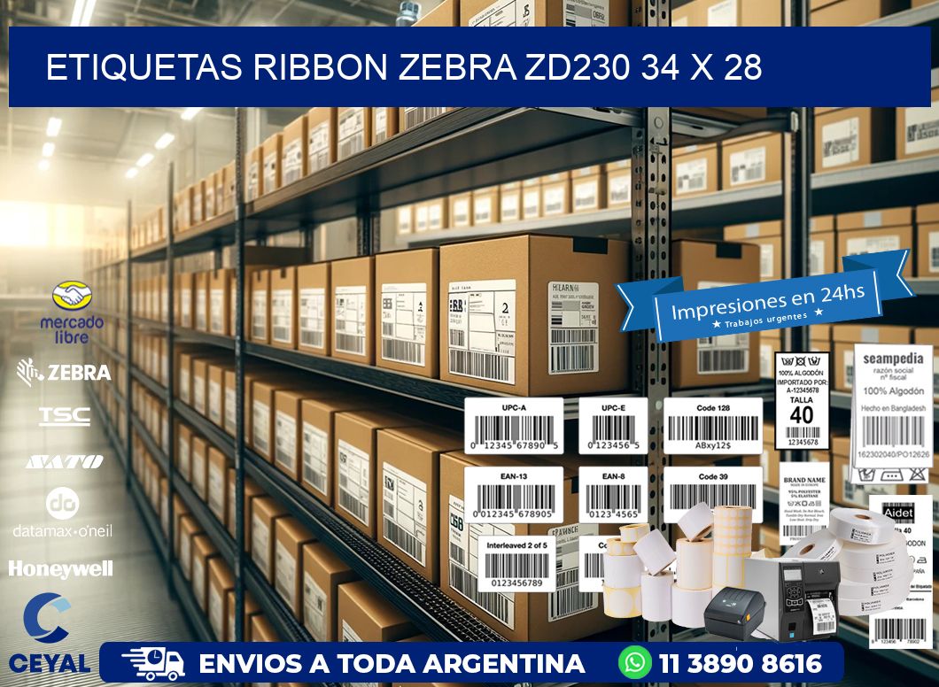 ETIQUETAS RIBBON Zebra ZD230 34 x 28
