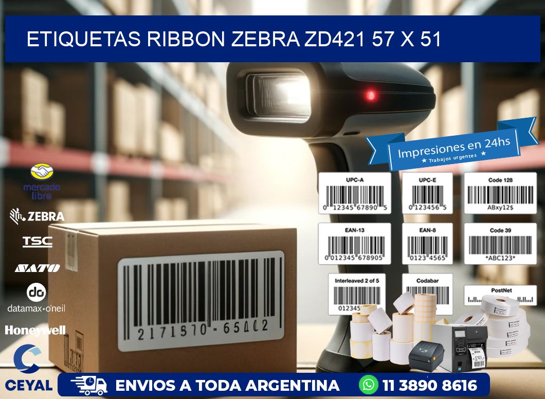 ETIQUETAS RIBBON Zebra ZD421 57 x 51