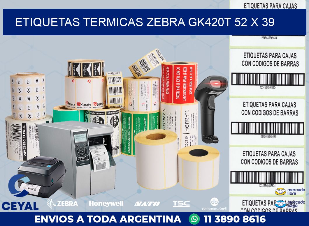 ETIQUETAS TERMICAS ZEBRA GK420T 52 x 39