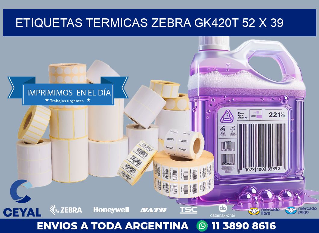 ETIQUETAS TERMICAS ZEBRA GK420T 52 x 39