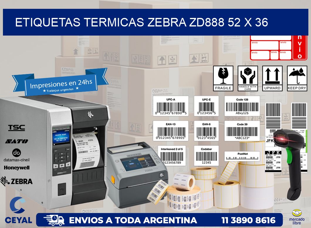 ETIQUETAS TERMICAS ZEBRA ZD888 52 x 36