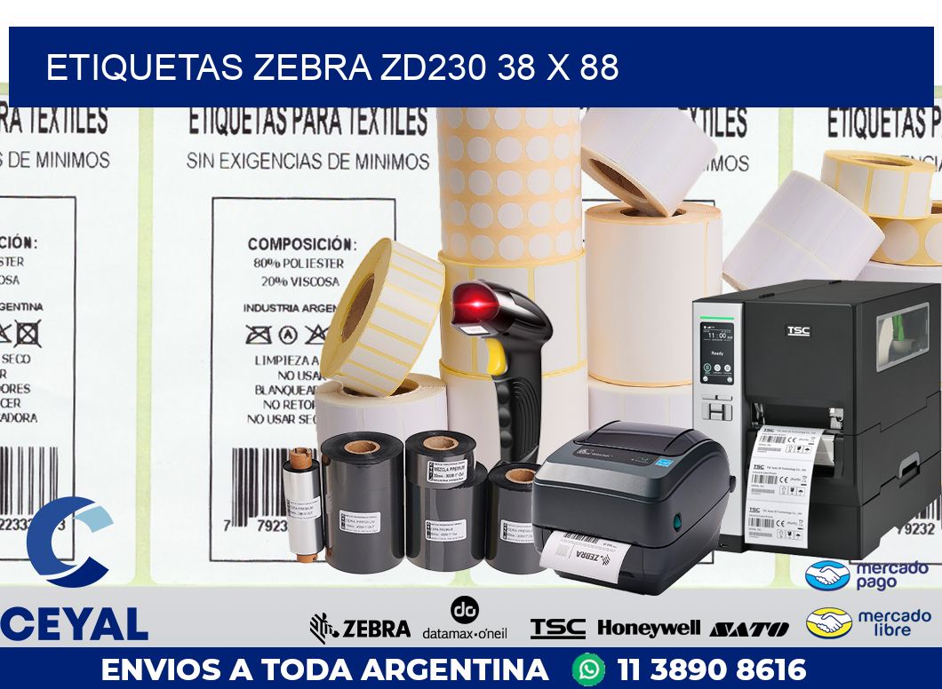ETIQUETAS Zebra ZD230 38 x 88