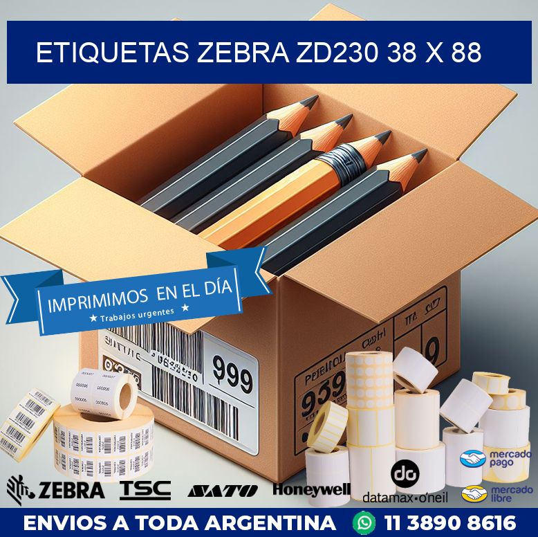 ETIQUETAS Zebra ZD230 38 x 88