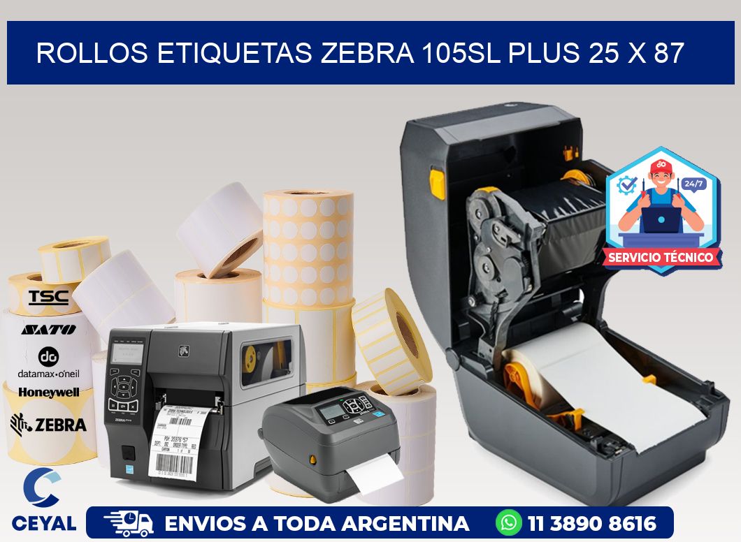 ROLLOS ETIQUETAS Zebra 105SL Plus 25 x 87
