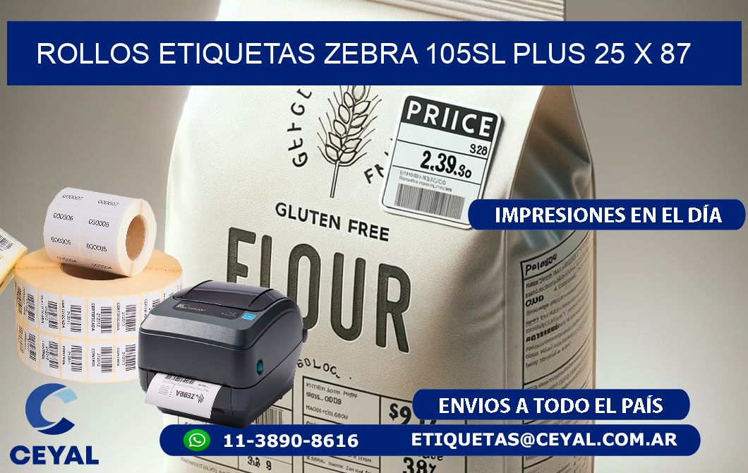 ROLLOS ETIQUETAS Zebra 105SL Plus 25 x 87