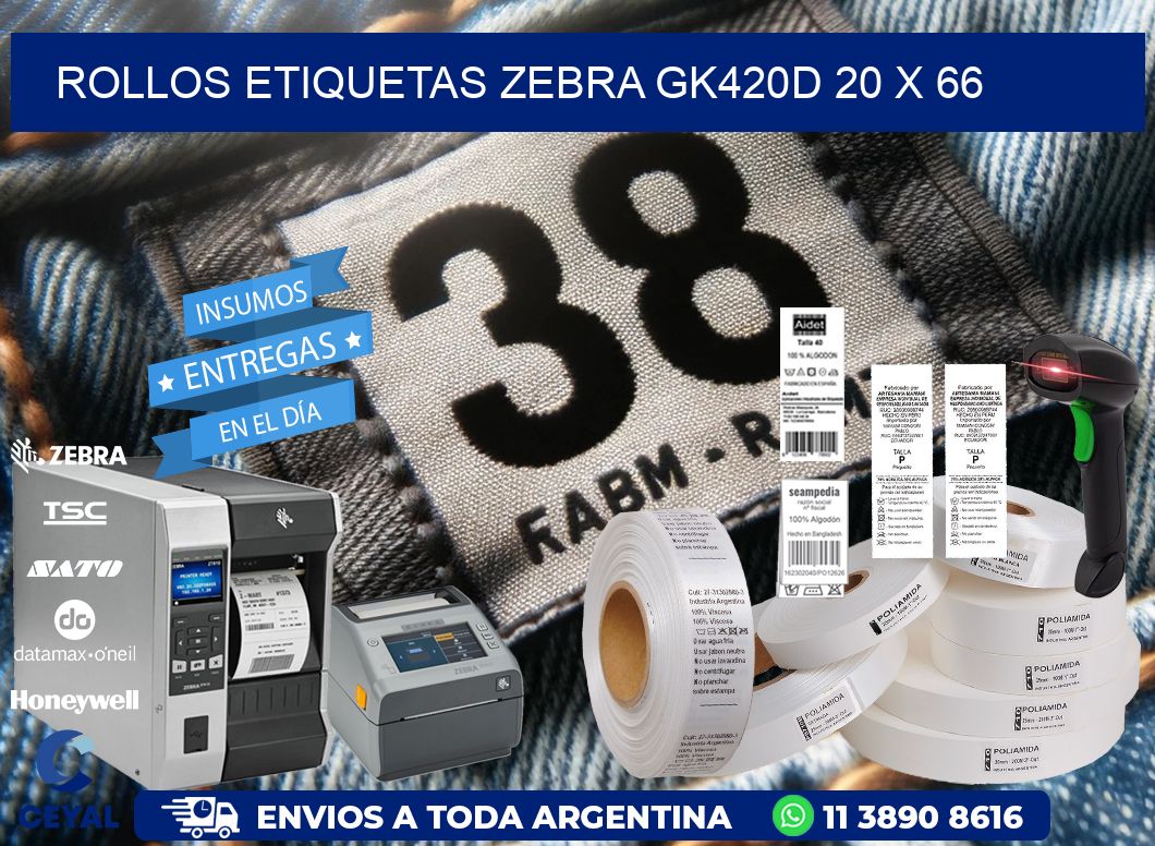 ROLLOS ETIQUETAS Zebra GK420D 20 x 66