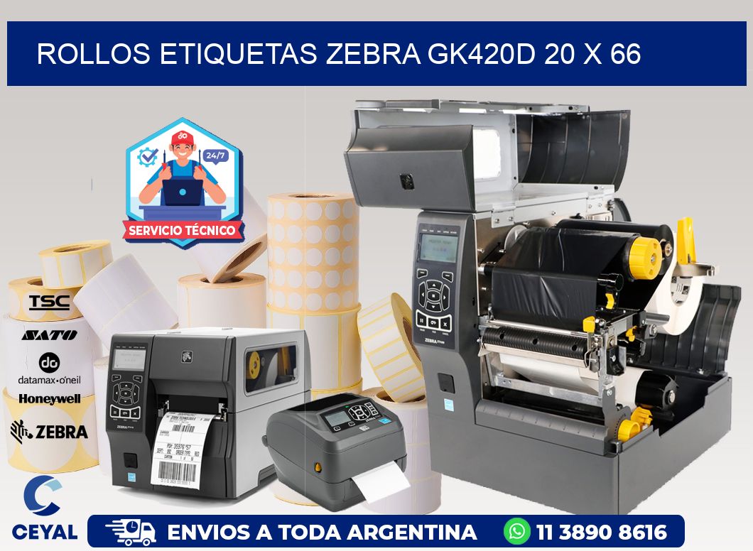 ROLLOS ETIQUETAS Zebra GK420D 20 x 66