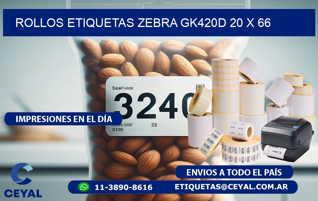 ROLLOS ETIQUETAS Zebra GK420D 20 x 66