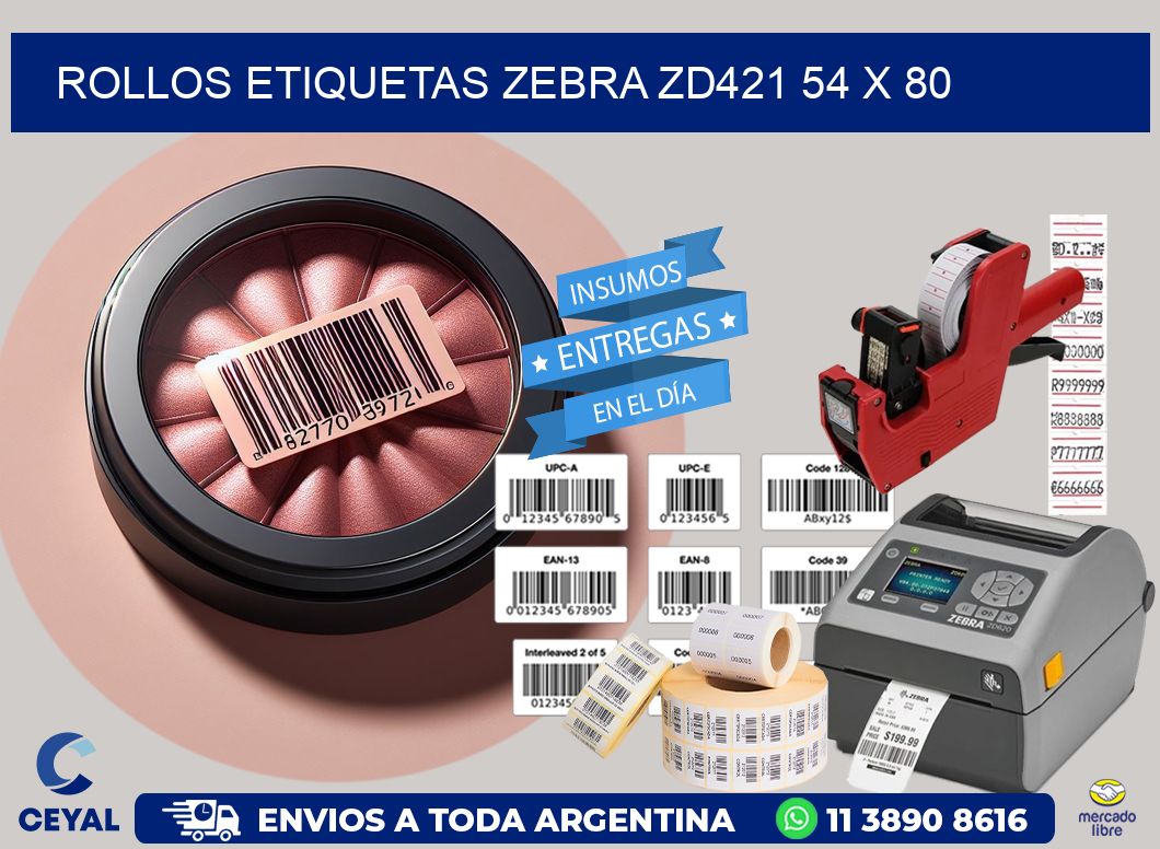 ROLLOS ETIQUETAS Zebra ZD421 54 x 80