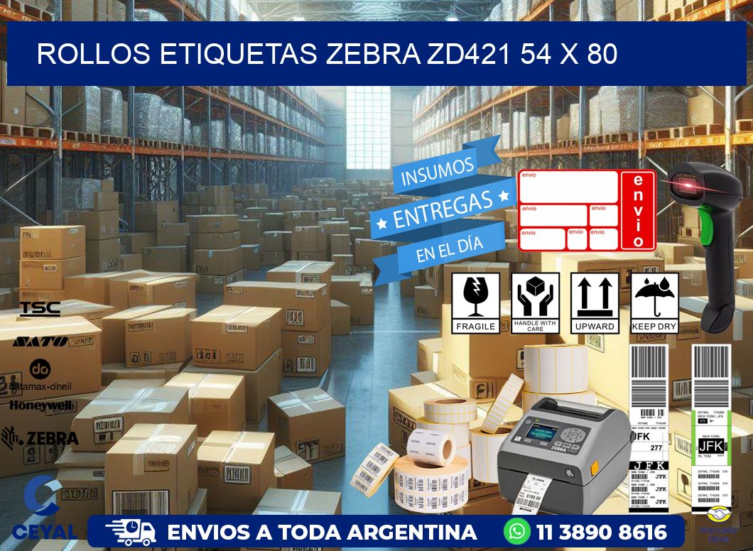 ROLLOS ETIQUETAS Zebra ZD421 54 x 80