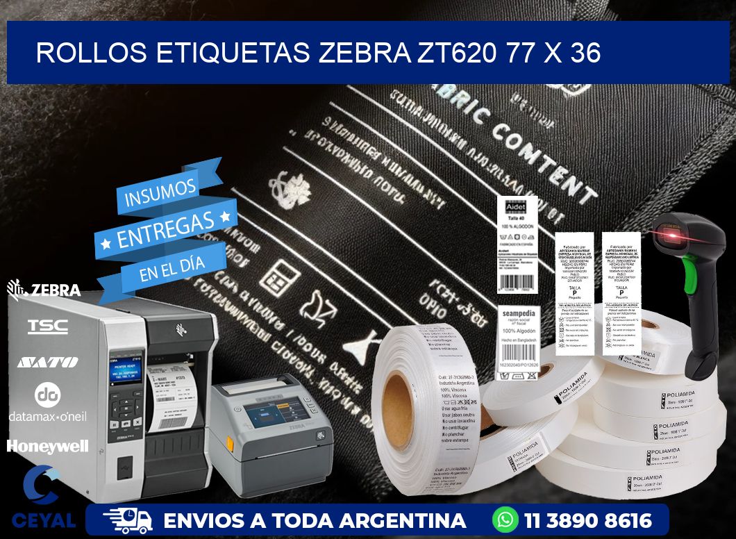 ROLLOS ETIQUETAS Zebra ZT620 77 x 36