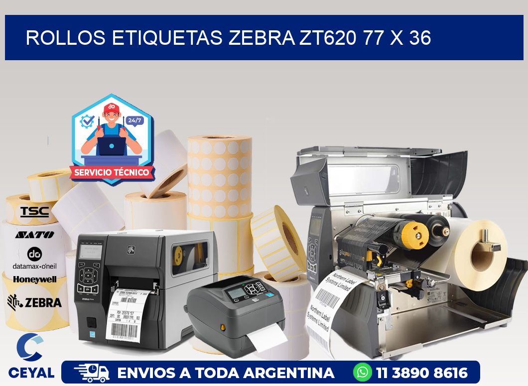 ROLLOS ETIQUETAS Zebra ZT620 77 x 36