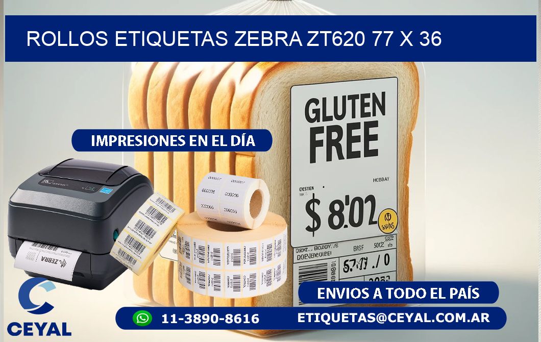 ROLLOS ETIQUETAS Zebra ZT620 77 x 36