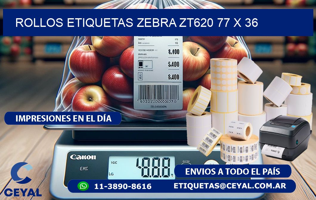 ROLLOS ETIQUETAS Zebra ZT620 77 x 36