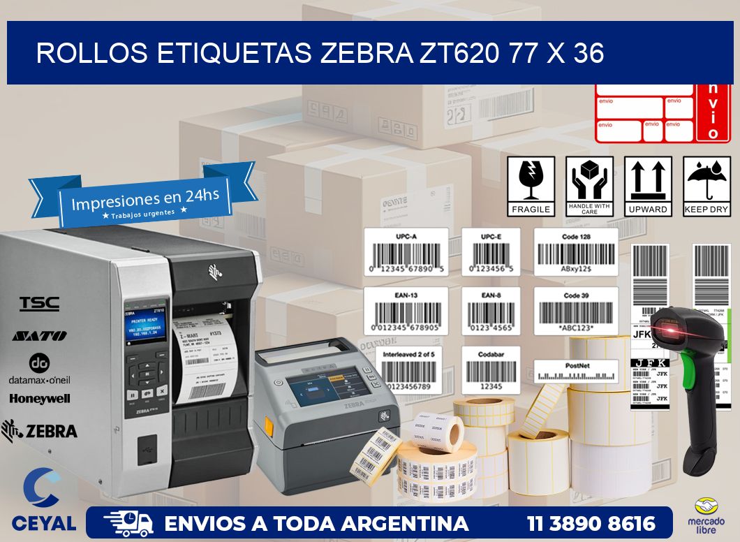 ROLLOS ETIQUETAS Zebra ZT620 77 x 36