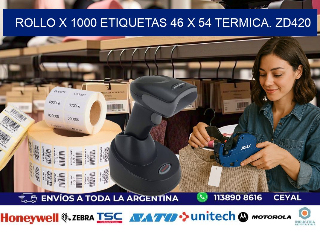 Rollo X 1000 etiquetas 46 x 54 termica. zd420