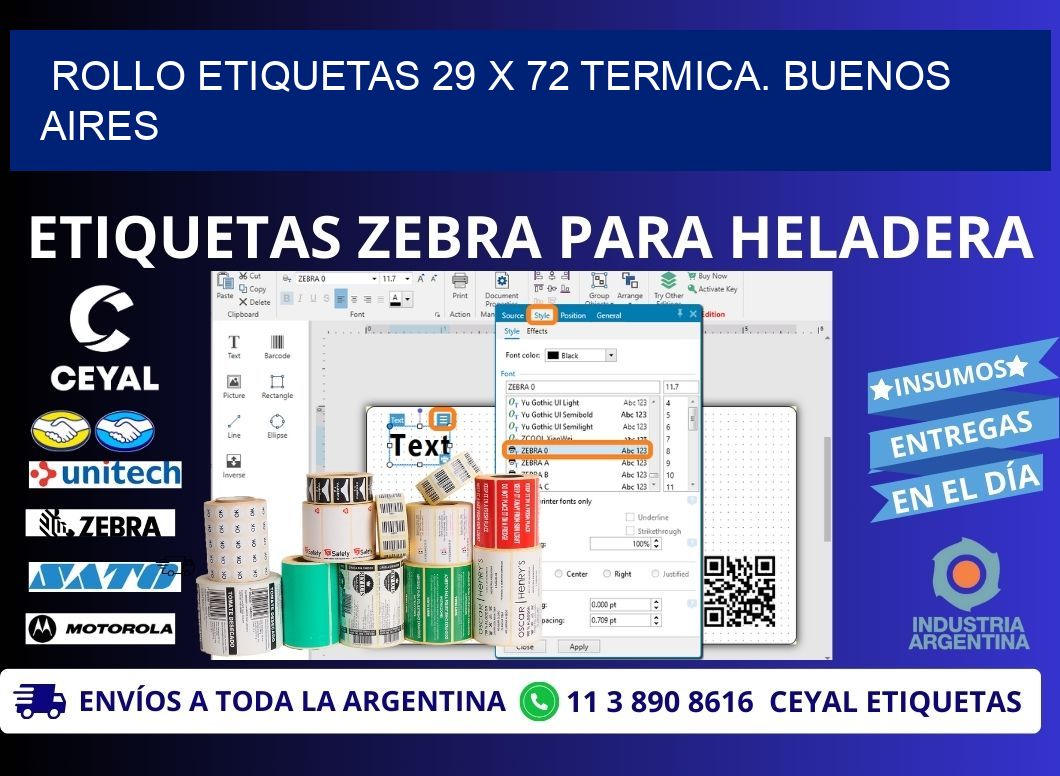 Rollo etiquetas 29 x 72 termica. Buenos Aires
