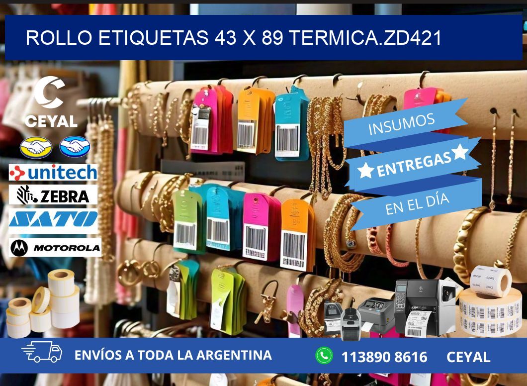 Rollo etiquetas 43 x 89 termica.zd421