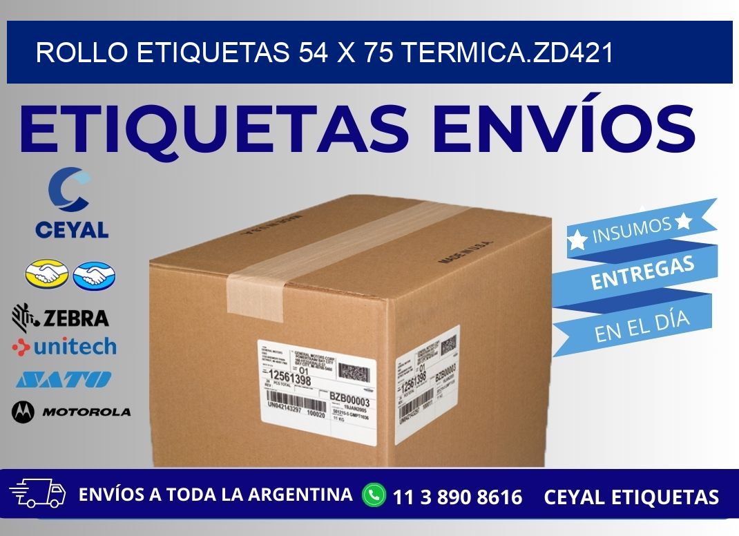 Rollo etiquetas 54 x 75 termica.zd421