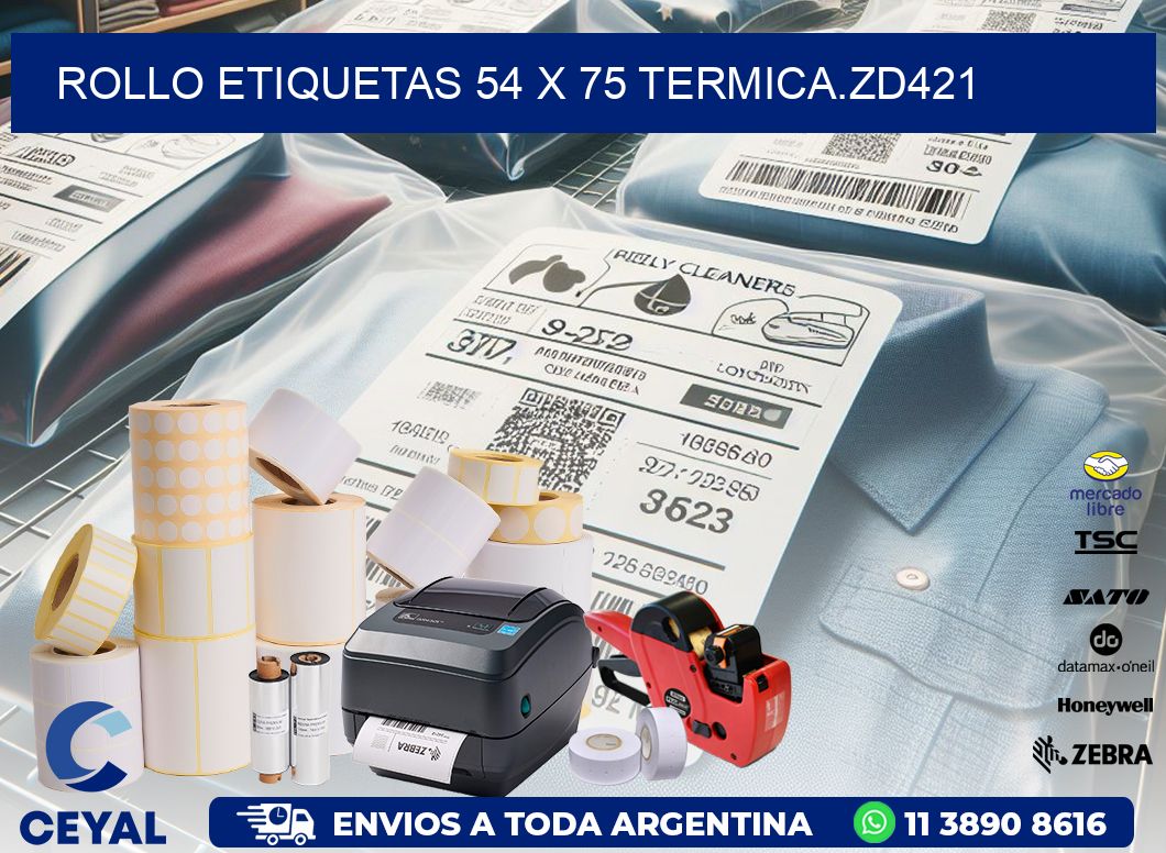 Rollo etiquetas 54 x 75 termica.zd421