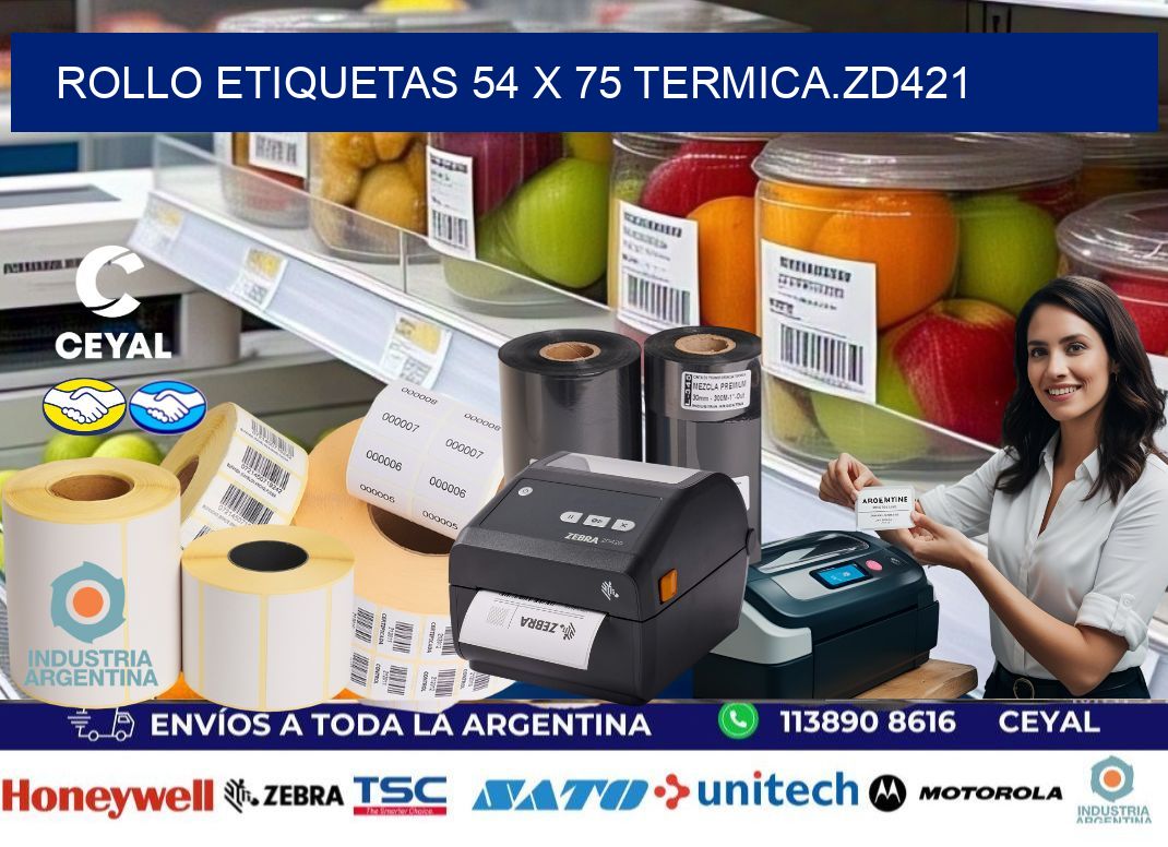 Rollo etiquetas 54 x 75 termica.zd421