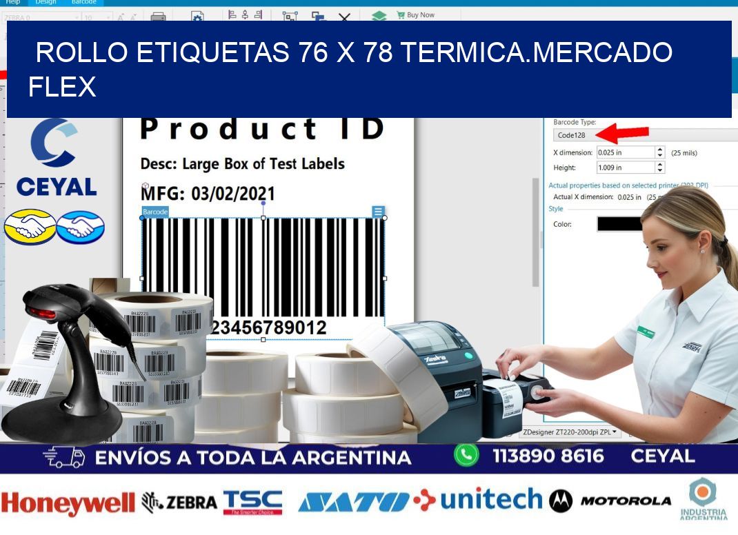 Rollo etiquetas 76 x 78 termica.MERCADO FLEX