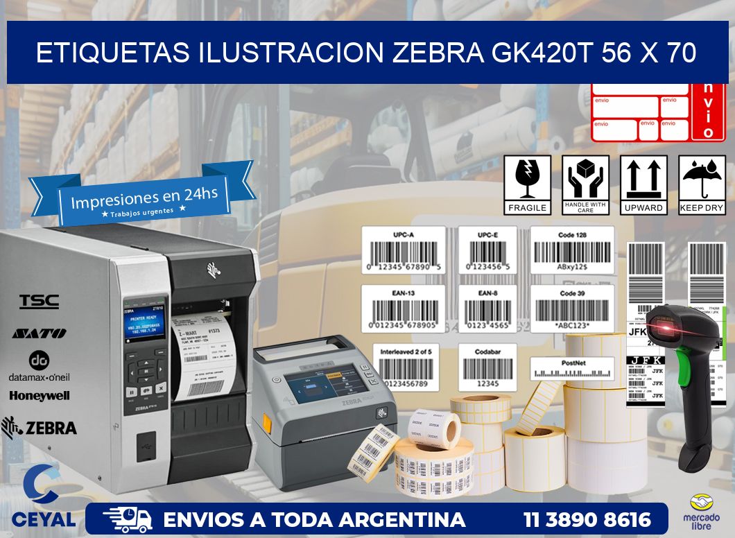 ETIQUETAS ILUSTRACION ZEBRA GK420T 56 x 70