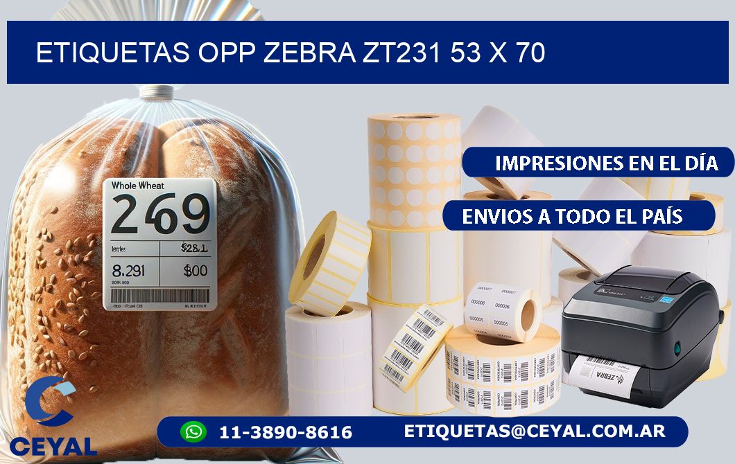 ETIQUETAS OPP ZEBRA ZT231 53 x 70