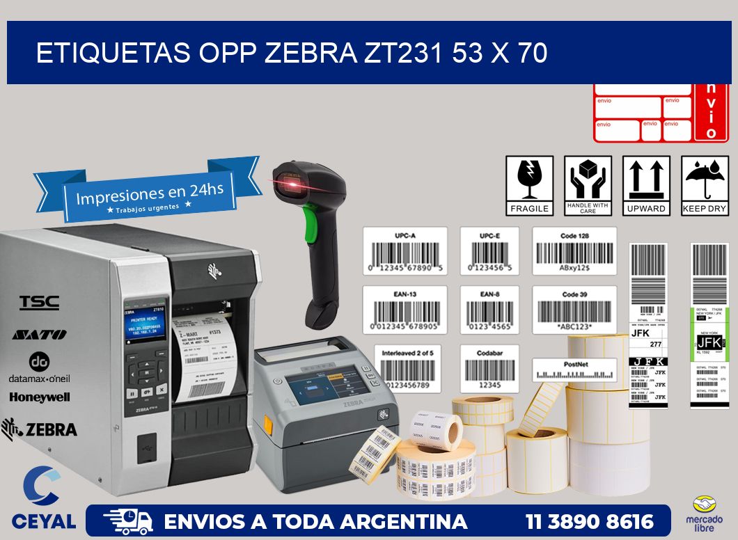 ETIQUETAS OPP ZEBRA ZT231 53 x 70