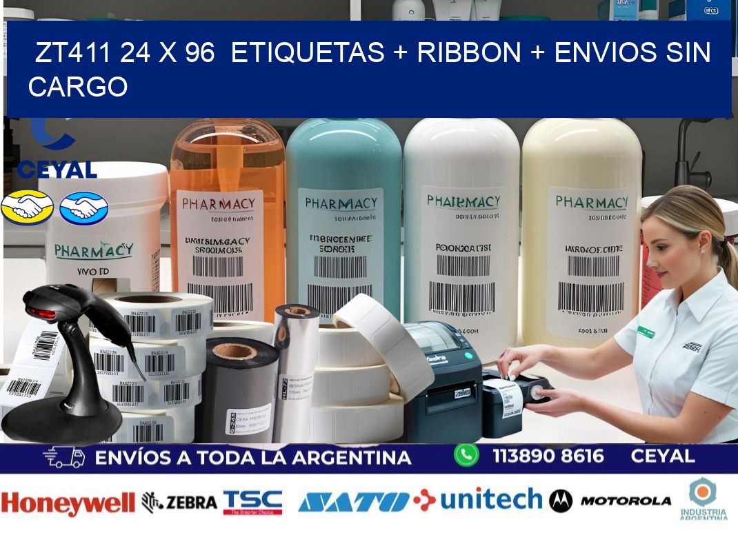 ZT411 24 x 96  etiquetas + ribbon + envios sin cargo